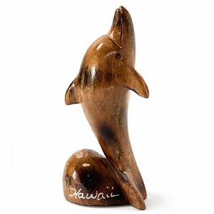 Vintage Hand Carved Wooden Dolphin Sculpture Hawaii Souvenir Gloss Finish 5.25”